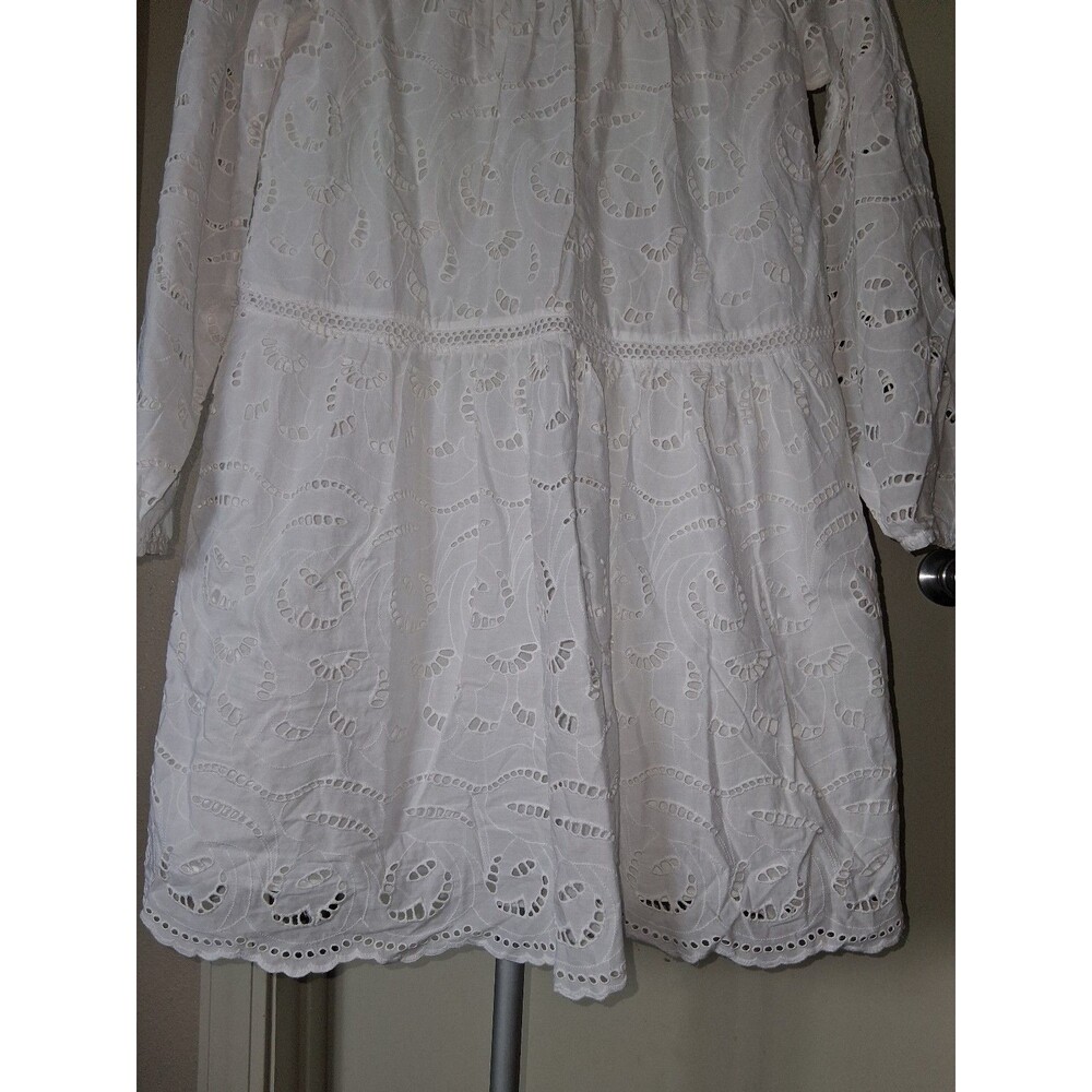 NEW! Women's LOFT Eyelet Long Sleeve Mini Tiered Swing Dress, White XS - Picture 7 of 12